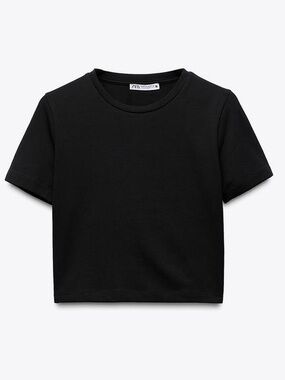 2/$30 - Zara Black Slim Fit Round Neck Cropped Short Sleeve Classic Tee Small